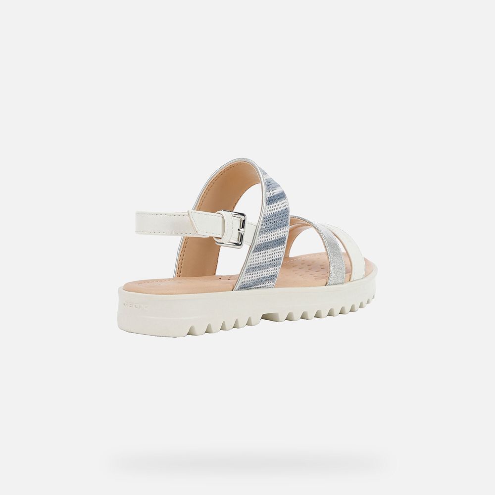 Geox Sandals White/Silver Coralie - Geox Girls Shoes - VEIWKU417